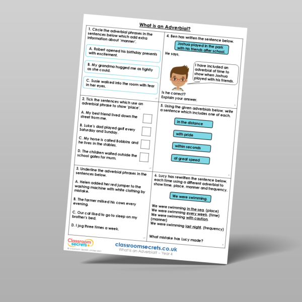 Year 4 What Is An Adverbial Mixed Activity Resource | Classroom Secrets