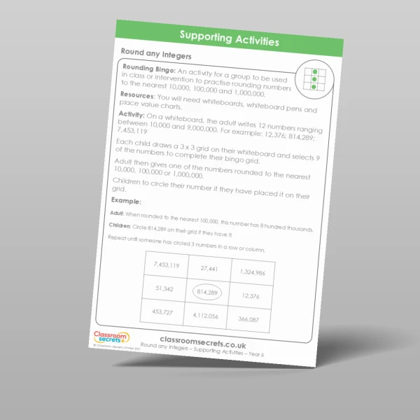 An image of the Round any Integers Supporting Activity Resource