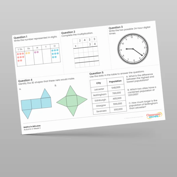 An image of the Autumn 2 Week 2 Maths in Minutes Resource