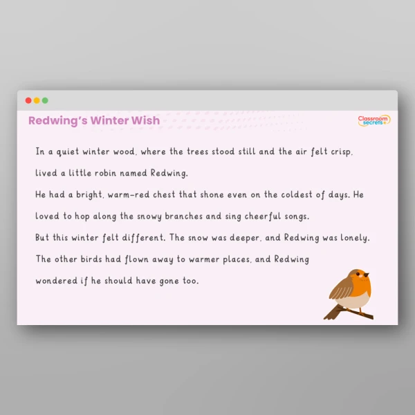 An image of the Redwing's Winter Wish - A Winter Story Resource