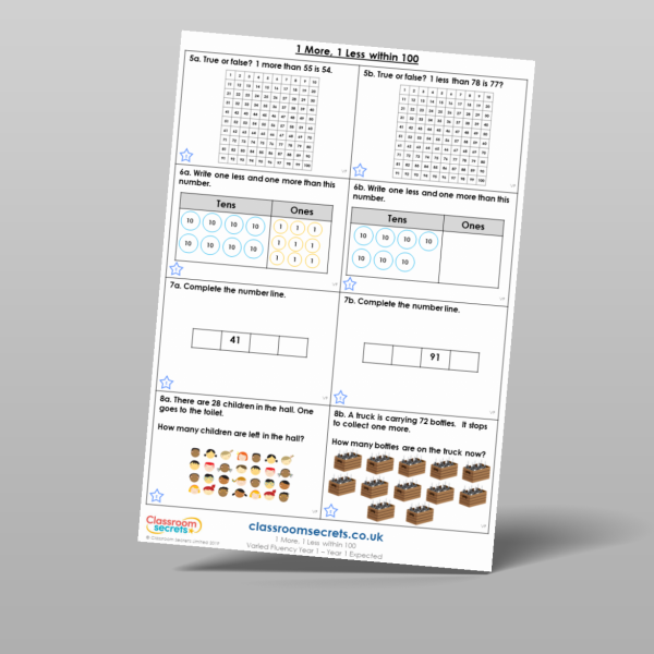 Year 1 1 More 1 Less Within 100 Varied Fluency Resource | Classroom Secrets