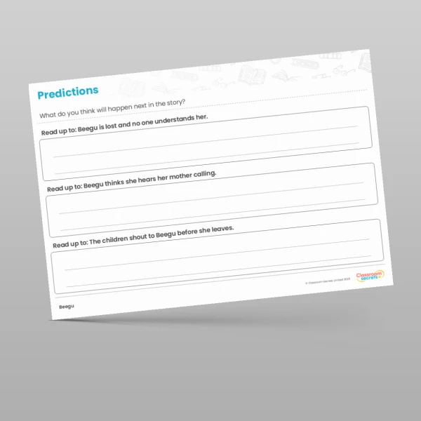An image of the Beegu Writing Unit Predictions Resource