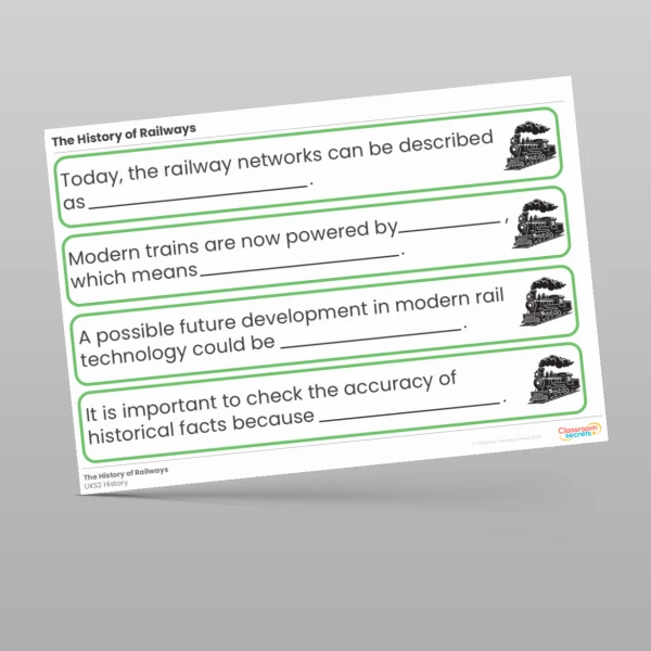 An image of the The History of Railways Stem Sentences Resource
