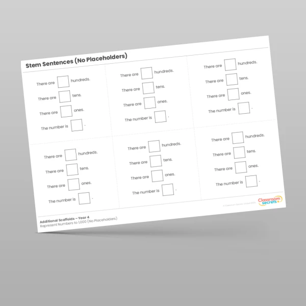 An image of the Represent Numbers to 1,000 (No Placeholders) Additional Scaffolds Resource