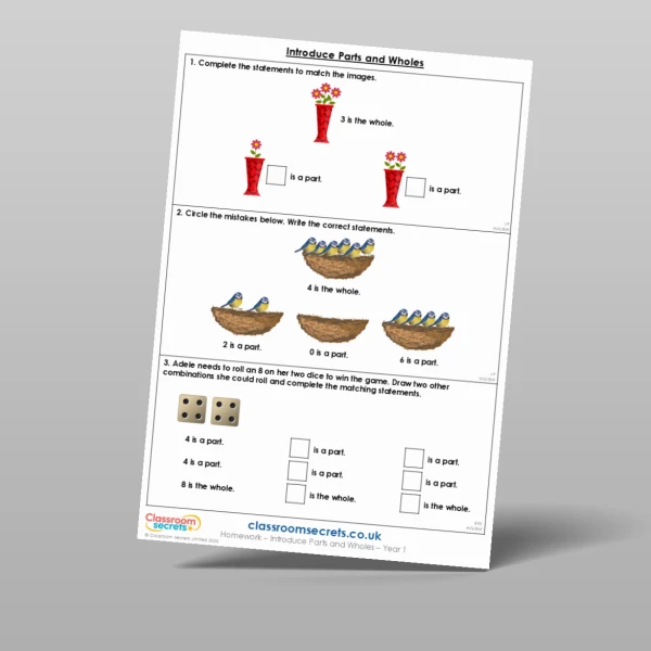An image of the Introduce Parts and Wholes Homework Resource