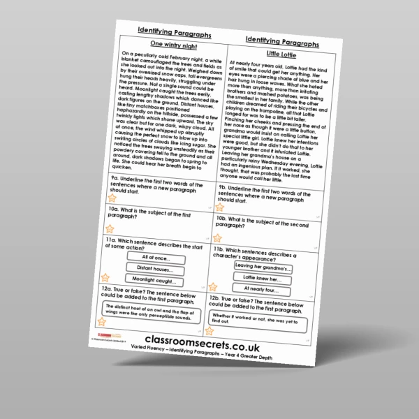 An image of the Free Identifying Paragraphs Varied Fluency Resource