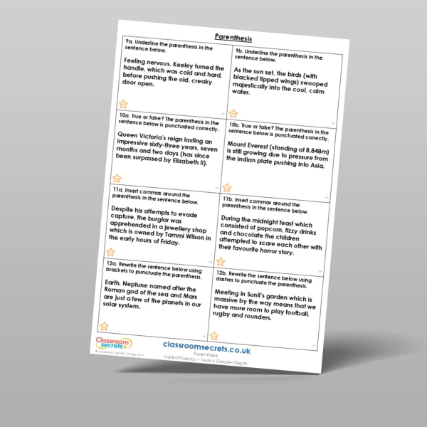 An image of the Parenthesis Varied Fluency Resource