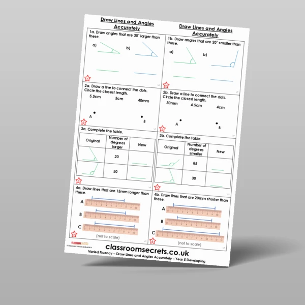 An image of the Draw Lines and Angles Accurately Varied Fluency Resource