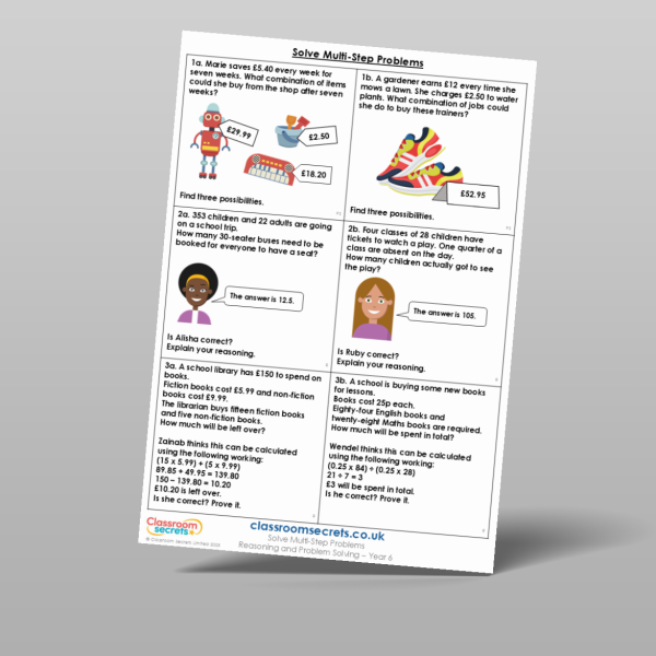 Year 6 Solve Multi Step Problems Reasoning And Problem Solving Resource ...