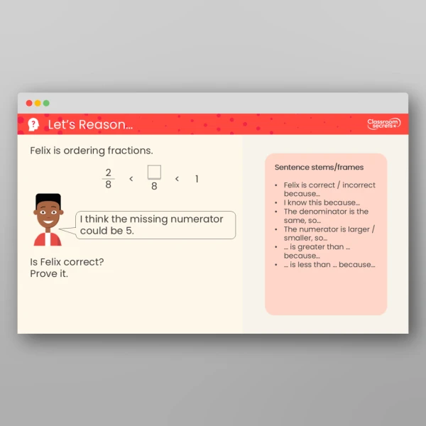 An image of the Compare and Order Non-Unit Fractions Teaching PPT Resource