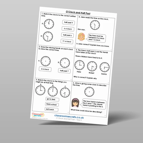 An image of the O'Clock and Half Past Mixed Activity Resource