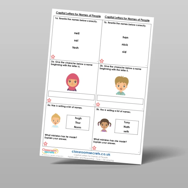 An image of the Capital Letters for Names of People Application and Reasoning Resource