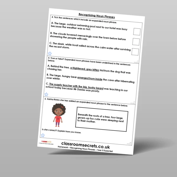 An image of the Recognising Noun Phrases Homework Resource