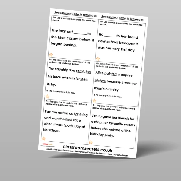 An image of the Recognising Verbs in Sentences Application and Reasoning Resource