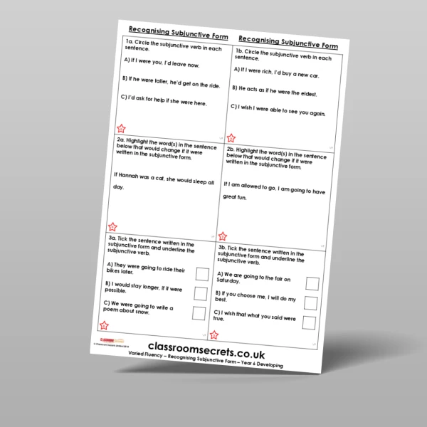 An image of the Recognising Subjunctive Form Varied Fluency Resource