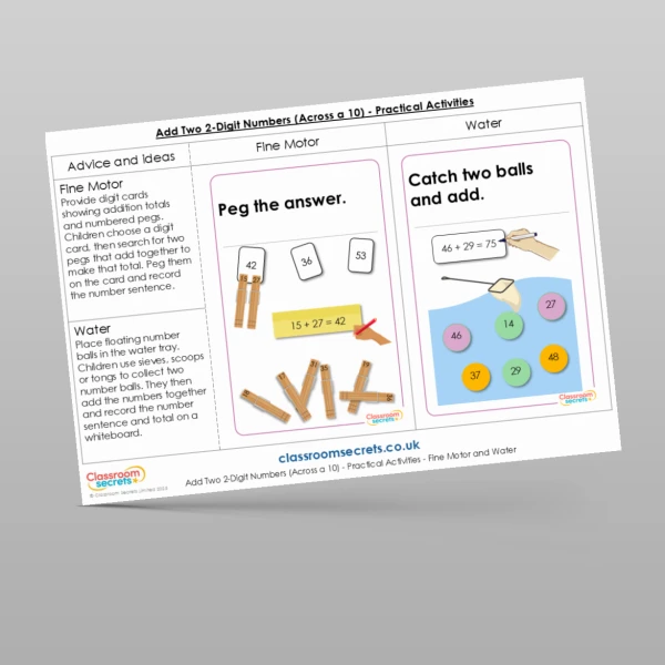 An image of the Add Two 2-Digit Numbers (Across a 10) Practical Activities Resource