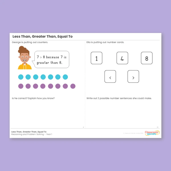 Year 1 Less than Greater than Equal to Place Value (within 10) Reasoning and Problem Solving