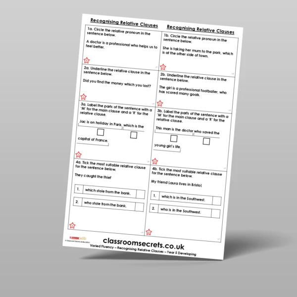 An image of the Recognising Relative Clauses Varied Fluency Resource
