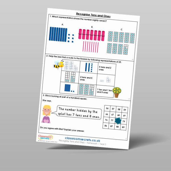 Year 2 Recognise Tens And Ones Homework Resource | Classroom Secrets