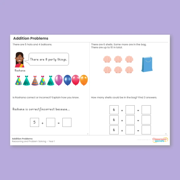 Year 1 Addition Problems Addition and Subtraction within 10 Reasoning and Problem Solving