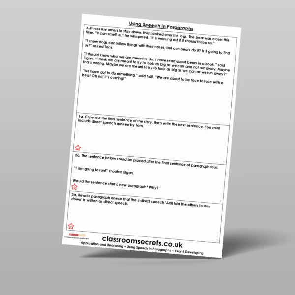 An image of the Using Speech in Paragraphs Application and Reasoning Resource