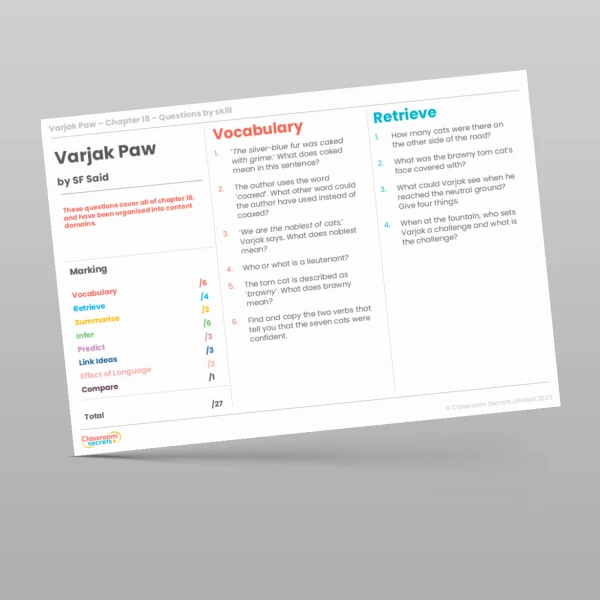 An image of the Reading Skills - Varjak Paw - Chapter 18 Resource