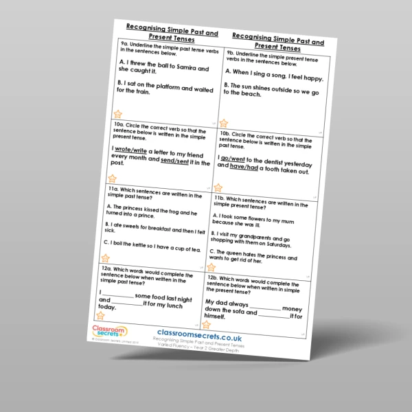 An image of the Free Recognising Simple Past and Present Tenses Varied Fluency Resource