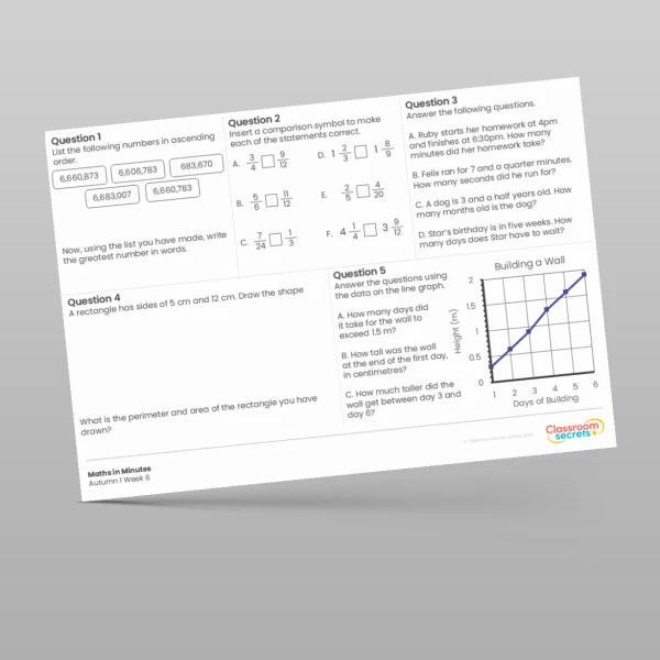 An image of the Autumn 1 Week 6 Maths in Minutes Resource