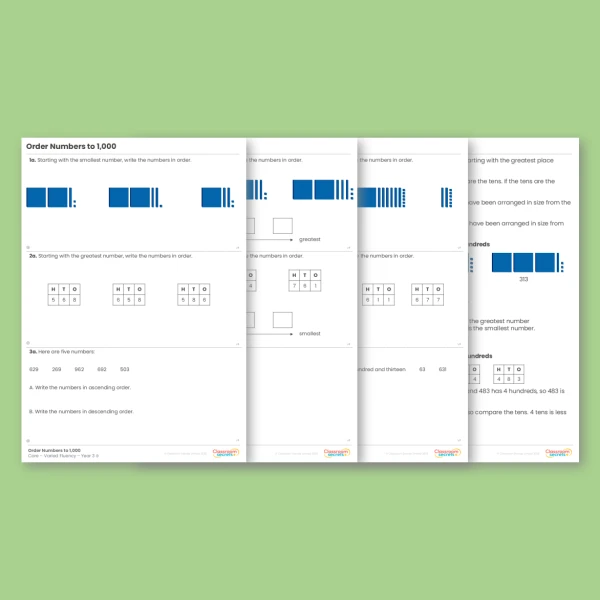 Year 3 Order Numbers to 1,000 Place Value Varied Fluency