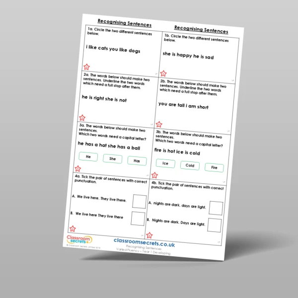 An image of the Recognising Sentences Varied Fluency Resource