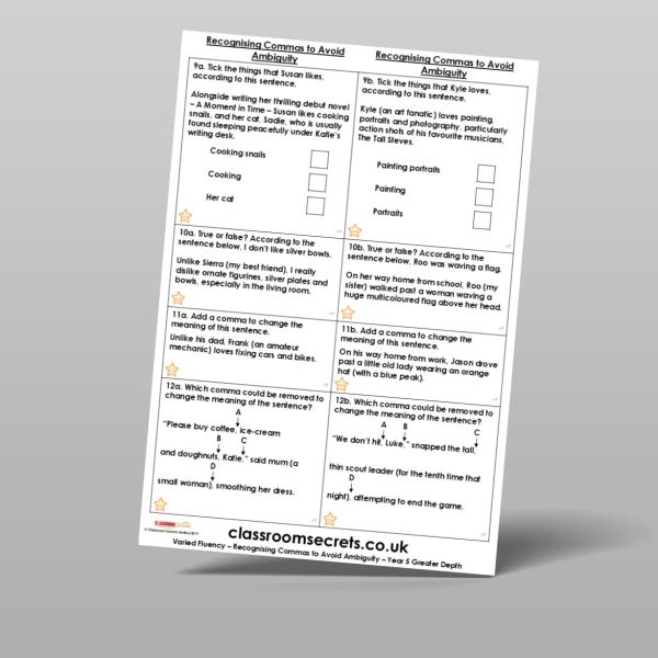 An image of the Recognising Commas to Avoid Ambiguity Varied Fluency Resource