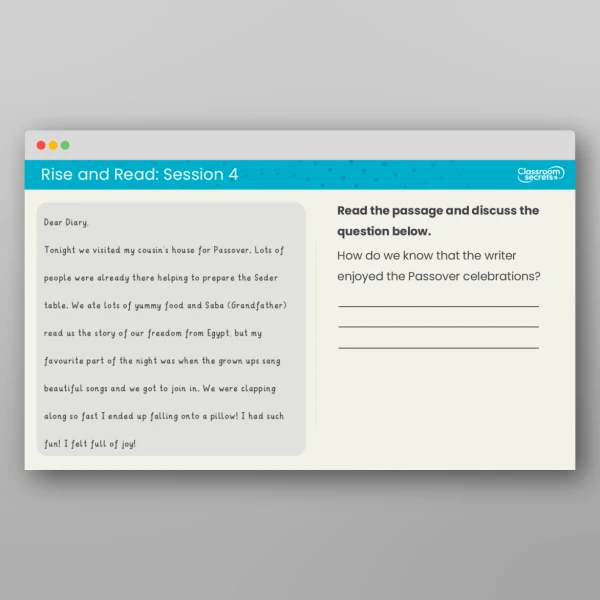 An image of the Rise and Read Passover Resource