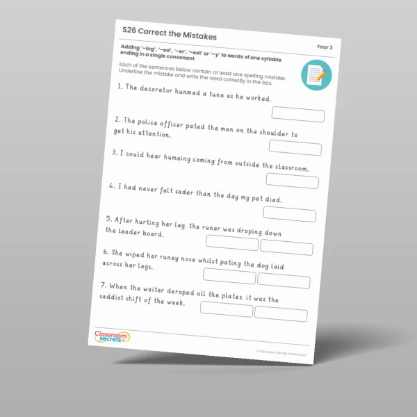 An image of the Spring 2 Week 5 Spelling - S26 - Adding ‘–ing’, ‘–ed’, ‘–er’, ‘–est’ or ‘–y’ to words of one syllable ending in a single consonant Resource