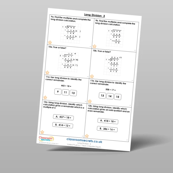 An image of the Long Division 3 Varied Fluency Resource