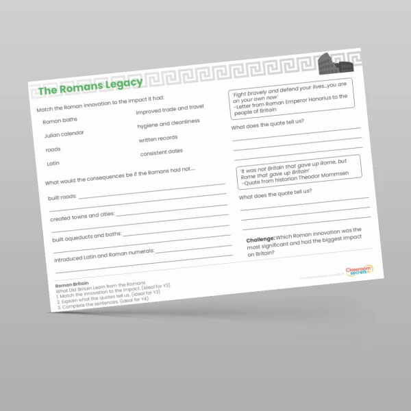 An image of the Lesson 6: What Did Britain Learn from the Romans? Worksheet Resource