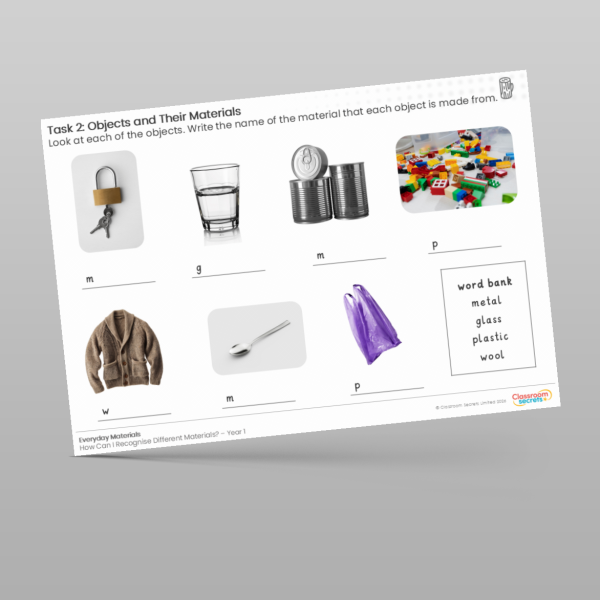 Year 1 Lesson 1 Objects And Their Materials Worksheet Resource ...