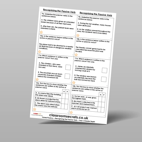 An image of the Recognising the Passive Verb Varied Fluency Resource