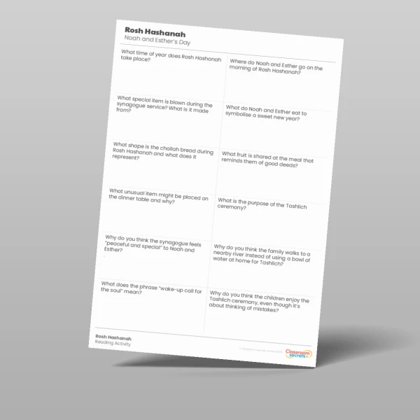 An image of the Rosh Hashanah Reading Activity Resource