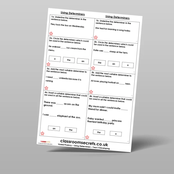 An image of the Using Determiners Varied Fluency Resource