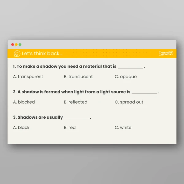 An image of the Lesson 5: How Do We Make Shadows? Investigation Resource