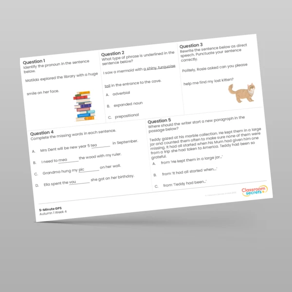 An image of the 5-Minute GPS Autumn 1 Week 4 Resource