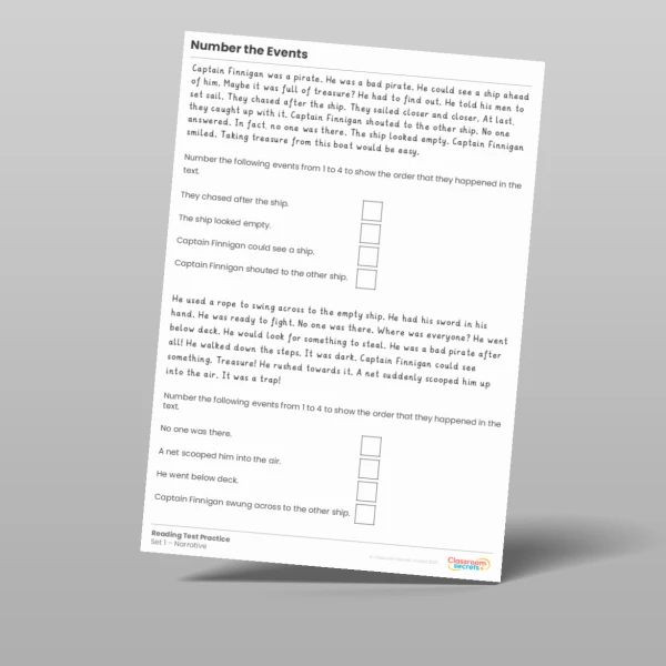 An image of the Number the Events Reading Test Practice Resource