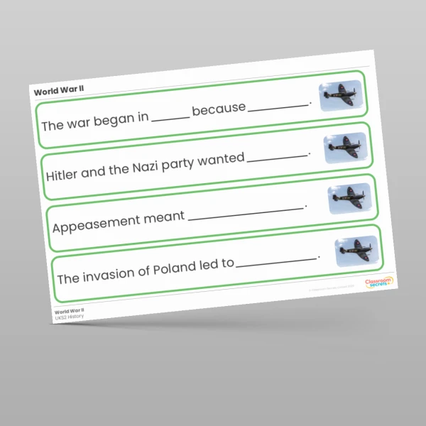 An image of the World War II Stem Sentences Resource