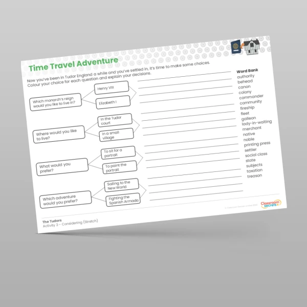 An image of the Time Travel Adventure - The Tudors Resource