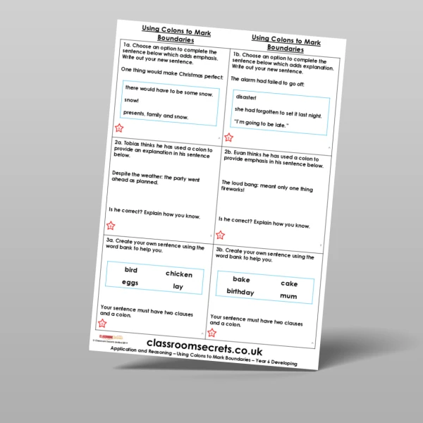 An image of the Using Colons to Mark Boundaries Application and Reasoning Resource