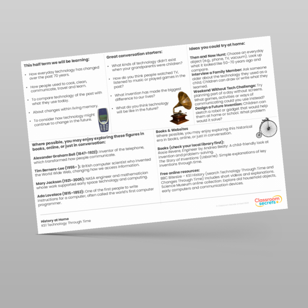 Technology Examples Ks1 KS1 Technology Through Time History At Home Resource | Classroom Secrets