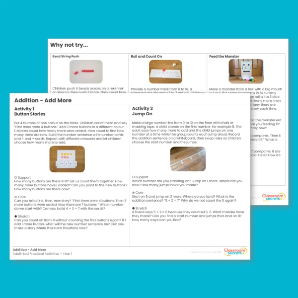 Year 1 Addition Add More Addition and Subtraction within 10 Adult Led Practical Activities