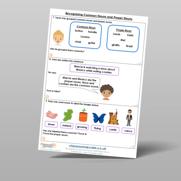 An image of the Recognising Common Nouns and Proper Nouns Homework Resource