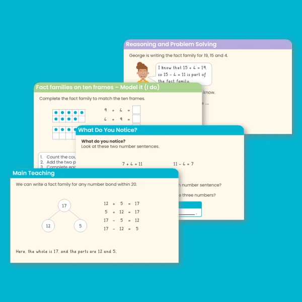 An image of the Fact Families - Addition and Subtraction Bonds within 20 Teaching PowerPoint Resource