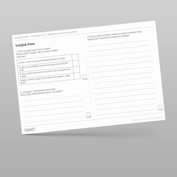 An image of the Reading Skills - Varjak Paw - Chapter 24 Resource